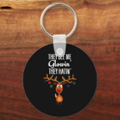 Funny Reindeer “they See Me Glowin’ They Hatin’” C Sleutelhanger (Voorkant)
