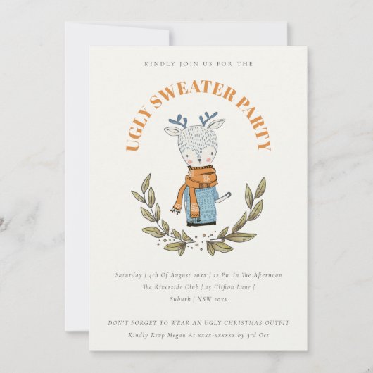 Funny Reindeer Ugly Sweater Invitation de la fête  (Devant)