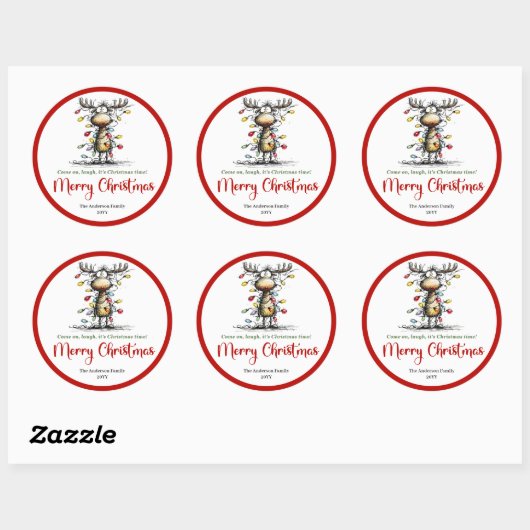Funny reindeer whimsical holiday sticker design (Vel)