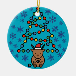 Funny Reindeer with Plug and Christmas Light Tree Keramisch Ornament