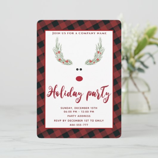 Funny reinreder-feestfeestfeestdag, uitnodiging (Staand voorkant)