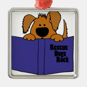 Funny Rescue Dog Reading Rescue Book Metalen Ornament