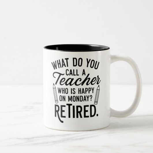 Funny Retired Teacher Mug – “Happy on Monday? Reti (Droit)