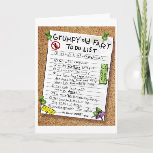 Funny Retirement Kaart - Grumpy Old Fart to Do Lis (Voorkant)