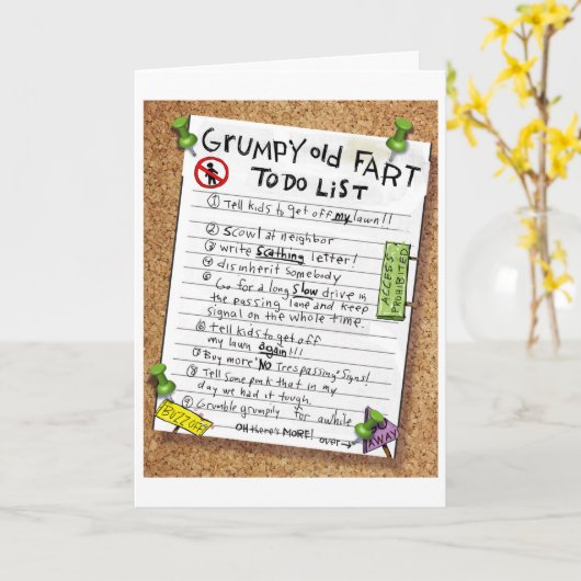 Funny Retirement Kaart - Grumpy Old Fart to Do Lis (Gele Bloem)