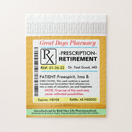 Funny Retirement Prescription RX Legpuzzel (Verticaal)