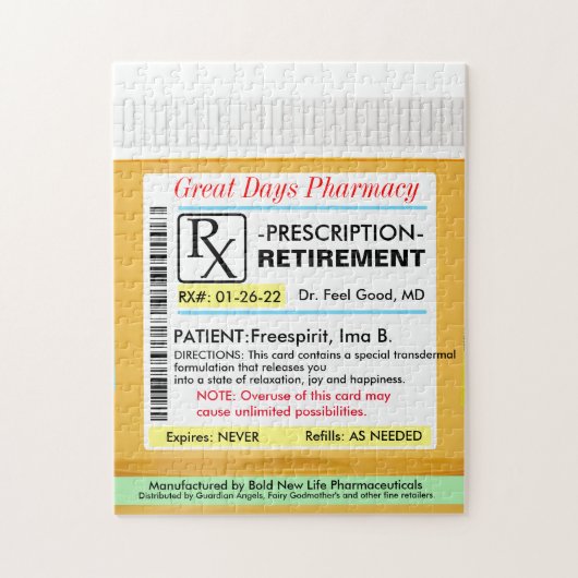 Funny Retirement Prescription RX Legpuzzel (Verticaal)