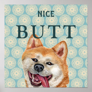 Funny Retro Akita Bathroom Wallpaper Joke Poster