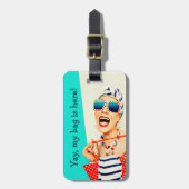 Funny Retro Beach Lady Traveler Bagagelabel (Voorkant verticaal)