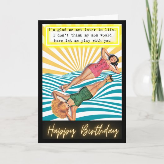 Funny Retro Birthday Card Best Friend-Sassy-Play Kaart (Voorkant)