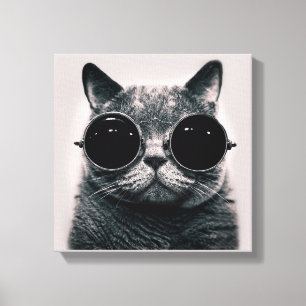 Funny Retro Black Cat met donkere zonnebrillen Canvas Afdruk