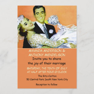 Funny retro  bruid en bruom kaart