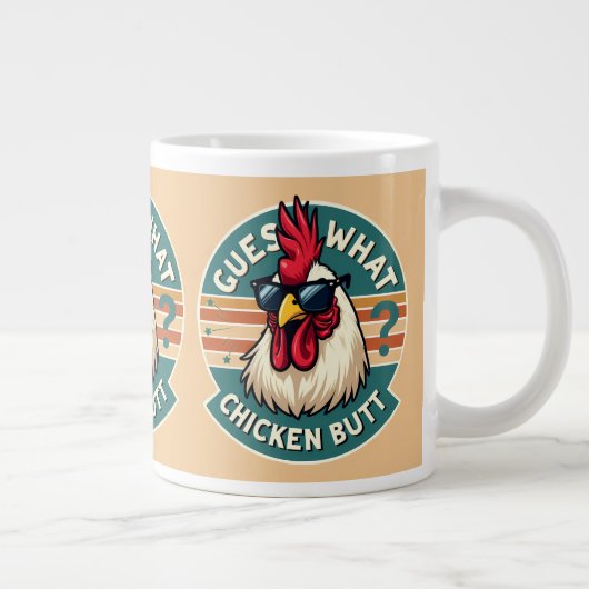 Funny Retro Chicken Butt Joke Design Extra Grote Beker (Rechts)