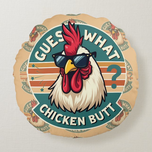  Funny Retro Chicken Butt Joke Design Rond Kussen (Voorkant)