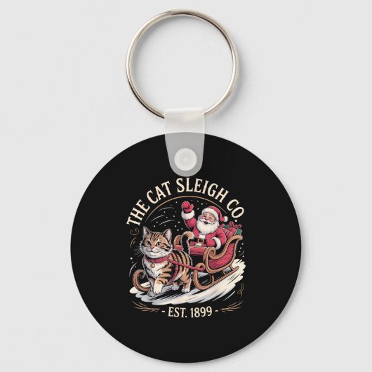 Funny Retro Christmas Cat  Sleutelhanger (Voorkant)