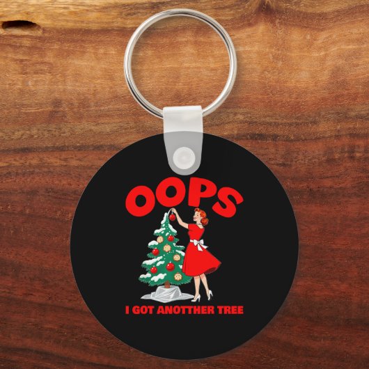 Funny Retro Christmas Oops I Got Another Tree Sleutelhanger (Voorkant)