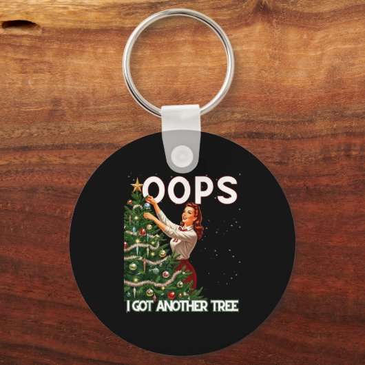 Funny Retro Christmas Oops I Got Another Tree Sleutelhanger (Voorkant)