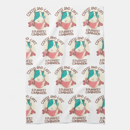 Funny Retro Coffee en Katten Theedoek (Verticaal)