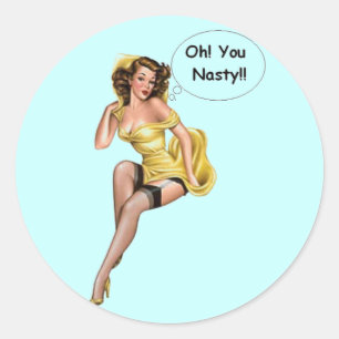 Funny Retro Girl Oh, jullie nasty Ronde Sticker