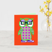 Funny Retro Green Hipster Owl Carte de voeux vierg (Fleur jaune)