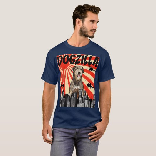 Funny Retro Japanese Dogzilla Irish Wolfhound T-shirt (Voorkant volledig)