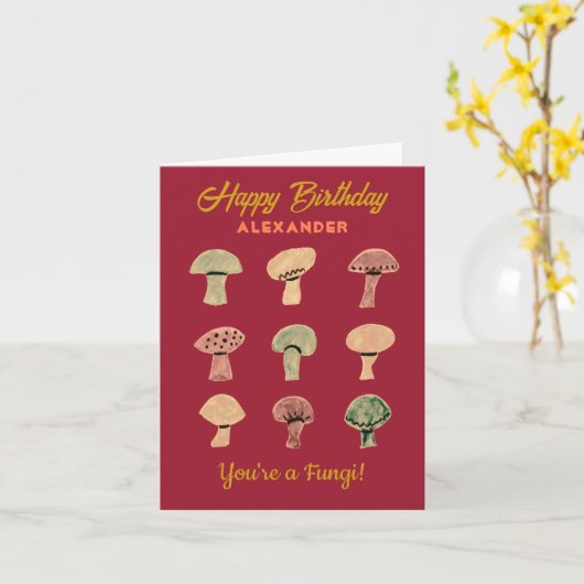 Funny Retro Mushroom Pun Schattigee Fungi Verjaard Kaart (Gele Bloem)
