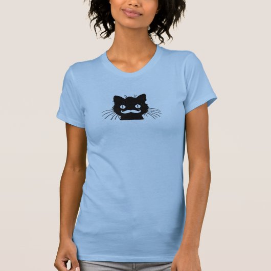FUNNY RETRO MUSTACHE OP BLACK KAT T-SHIRT (Voorkant)