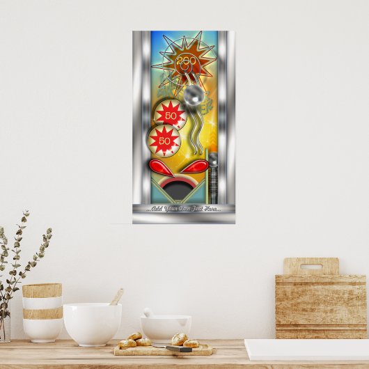 Funny Retro Pinball Machine, gepersonaliseerd Poster (Keuken)
