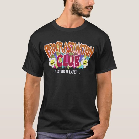 Funny Retro Procrastination Club Rainbow  T-shirt (Voorkant)