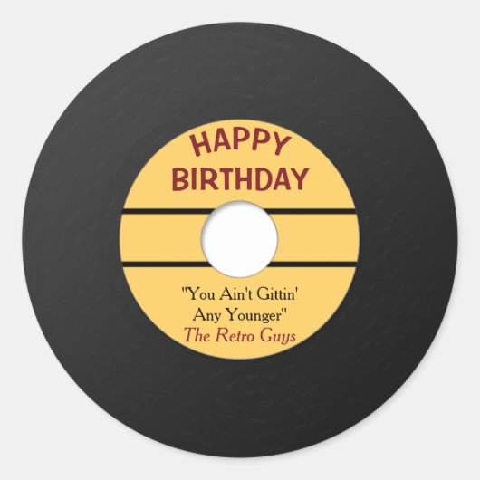 Funny Retro Record Birthday Ronde Sticker (Voorkant)
