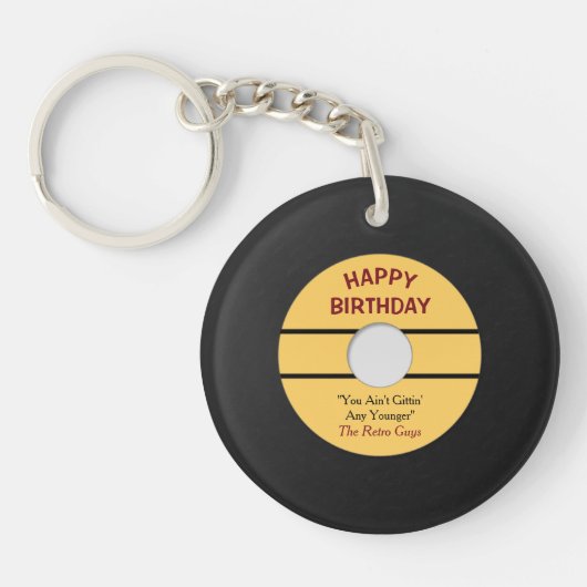 Funny Retro Record Birthday Sleutelhanger (Voorkant)