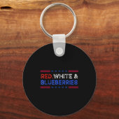 Funny Retro Red, White And Blueberries Patriot  Sleutelhanger (Voorkant)