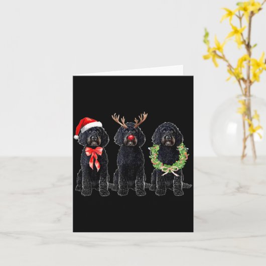Funny Retro Santa Black Goldendoodle Dog Reindeer Kaart (Gele Bloem)