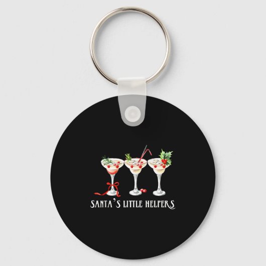 Funny Retro Santa's Little Helper Martini Merry Ch Sleutelhanger (Voorkant)