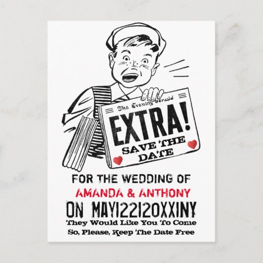 Funny retro save the date uitnodiging briefkaart (Voorkant)