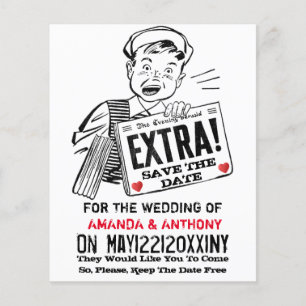 Funny retro save the date uitnodiging flyer