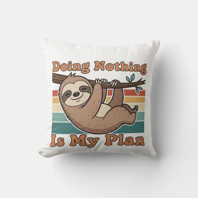 Funny Retro Sloth Square Throw Pillow Kussen (Voorkant)