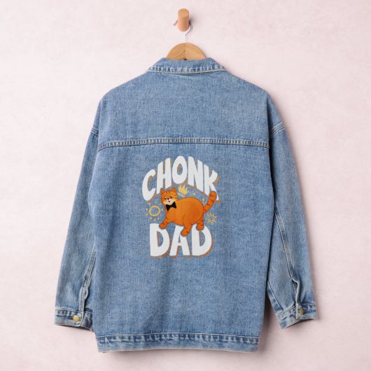Funny Retro Style Chonk Dad Cat Meme Denim Jacket (Hangar)