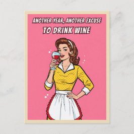Funny Retro Vintage Wine Humor Pink Pop Art Briefkaart