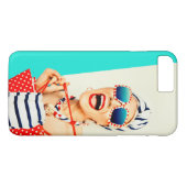 Funny Retro Woman in Red Lipstick en zonnebrillen Case-Mate iPhone Case (Achterkant (Horizontaal))