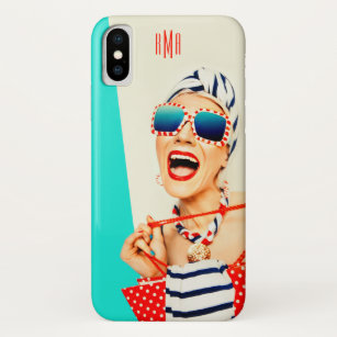 Funny Retro Woman in zonnebril met monogram iPhone X Hoesje