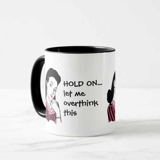 Funny Retro Woman overdenking Mok (Voorkant links)