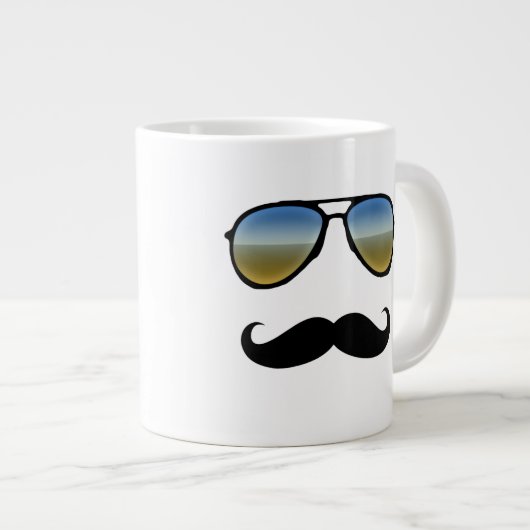Funny Retro zonnebril met Mustache Extra Grote Mok (Voorkant rechts)