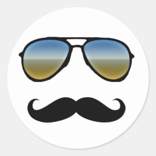 Funny Retro zonnebril met Mustache Ronde Sticker