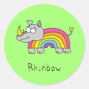 Funny Rhino Rainbow Cute Kinder Cartoon Ronde Sticker