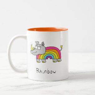 Funny Rhino Rainbow Cute Rhinoceros Kinder Cartoon Tweekleurige Koffiemok