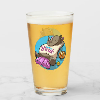 Funny Rhino Take A Break Pool Party Cartoon Glas