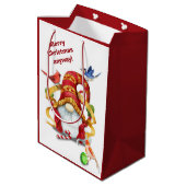 Funny Ribbon Gnome met Birds Kerstmis Medium Cadeauzakje (Achterkant Gekanteld)