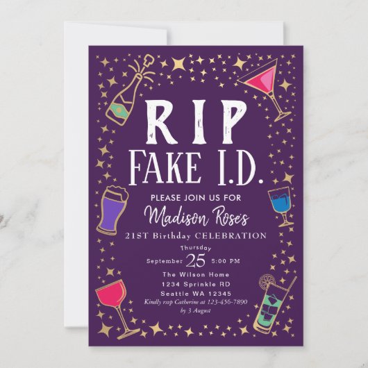 Funny RIP Fake ID 21st Birthday Invitation (Devant)