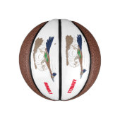 Funny roadrunner bird cartoon illustration basketbal (Verticaal)